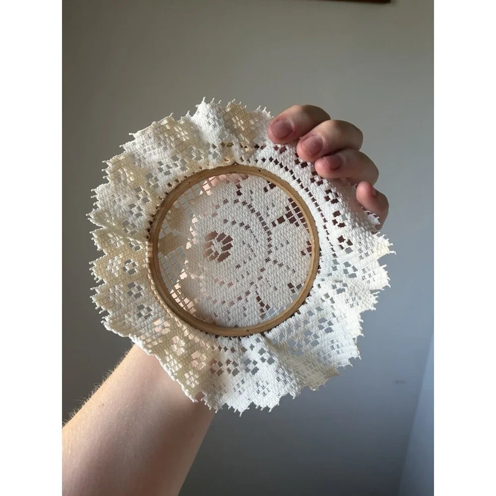 Embroidery Hoop w/ Doily in Wooden Hoop Frame